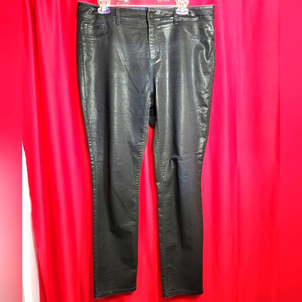 Chicos Platinum blackish faux leather pants  women's 12   #739